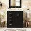 Armoire de rangement de salle de bain 30 po avec lavabo en céramique - structure en bois massif et meuble-lavabo à 3 tiroirs d'organisation