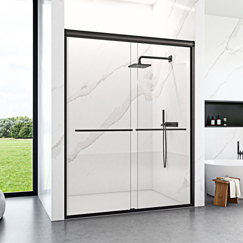 Semi-Frameless Double Sliding Shower Door, Matte Black