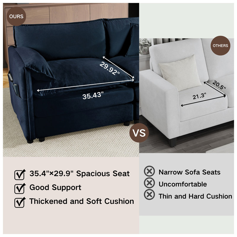 Aurelia 75.59" W x 57.48" D x 33.46" H Chenille 4-Seat Modular Sectional Sofa, Blue Chenille