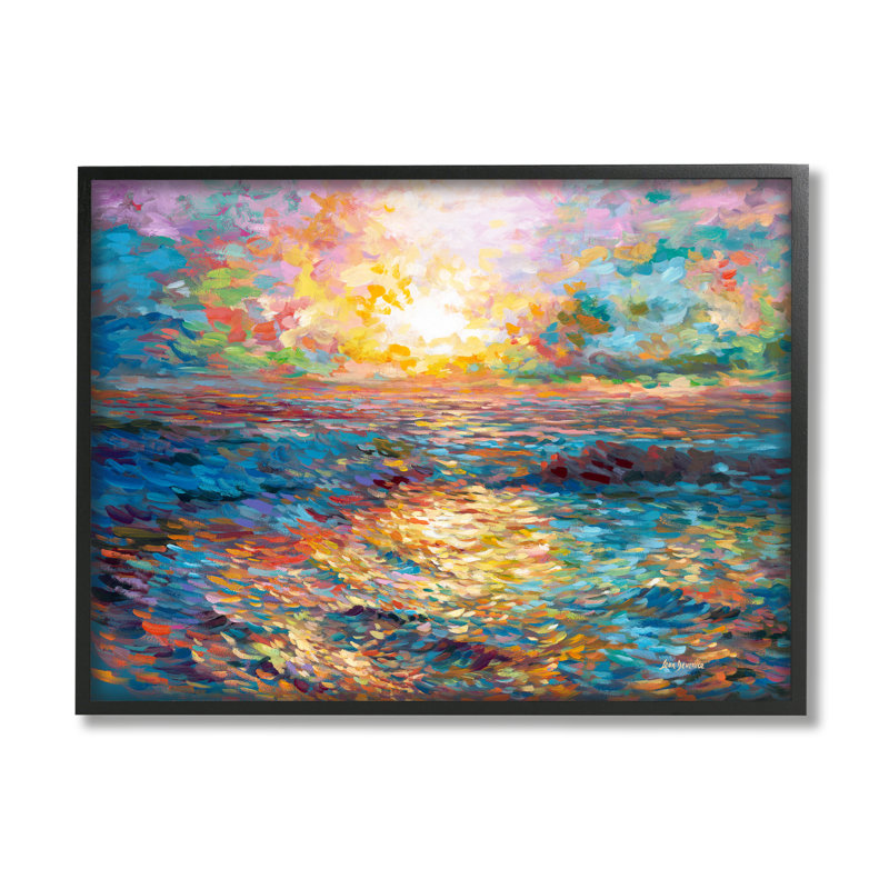 Coucher de soleil sur la plage de Mykonos sur toile par Leon Devenice, H 16 po x l 20 po x P 1,5 po