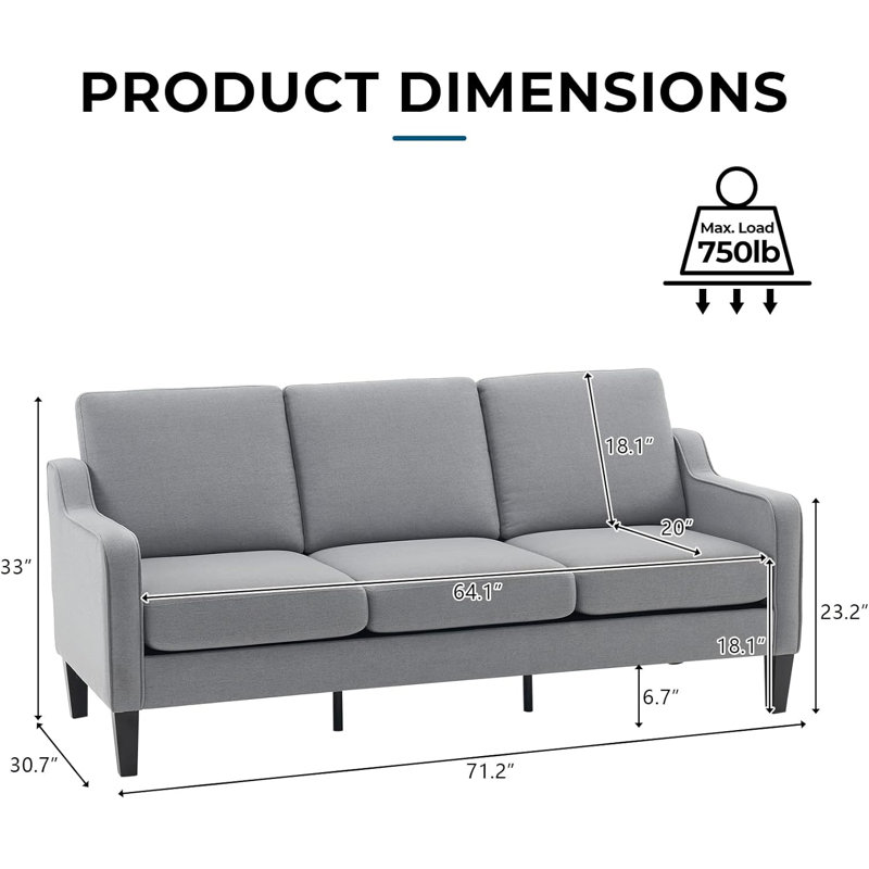 Sinica Upholstered 71.2'' Sofa, Light Gray