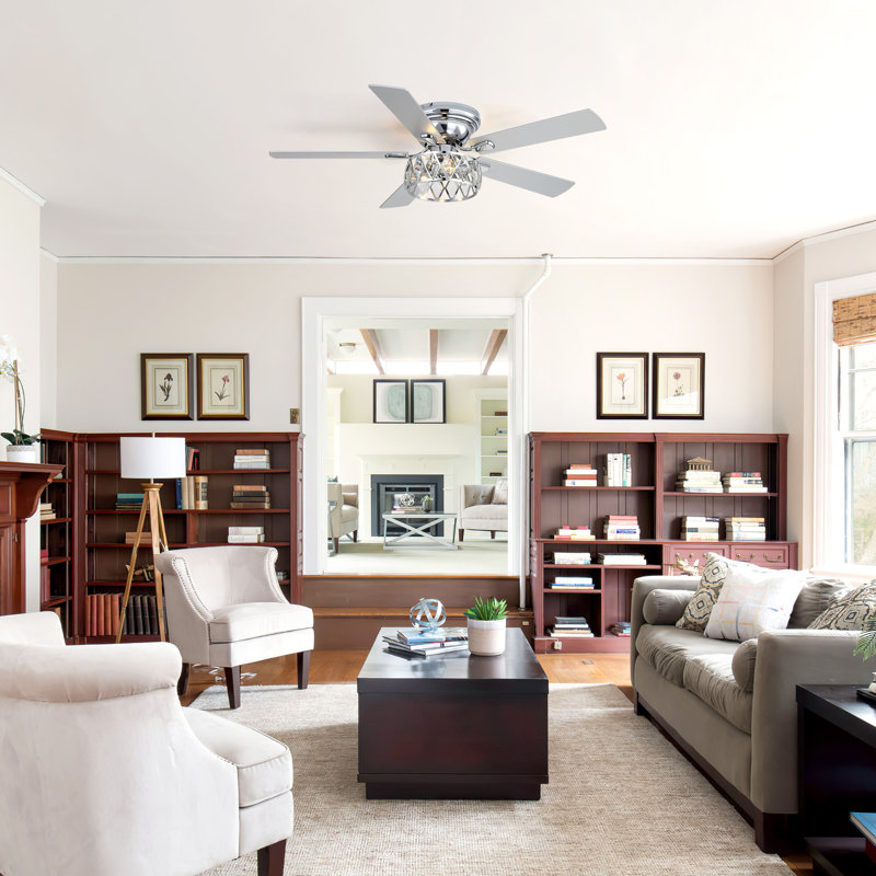 52'' Iris 5 - Blade Standard Ceiling Fan with Remote Control and Light Kit Included, Chrome