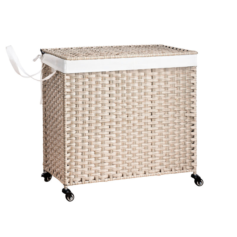 Panier à linge gris 160l avec couvercle - roues de panier portatives pour divers espaces