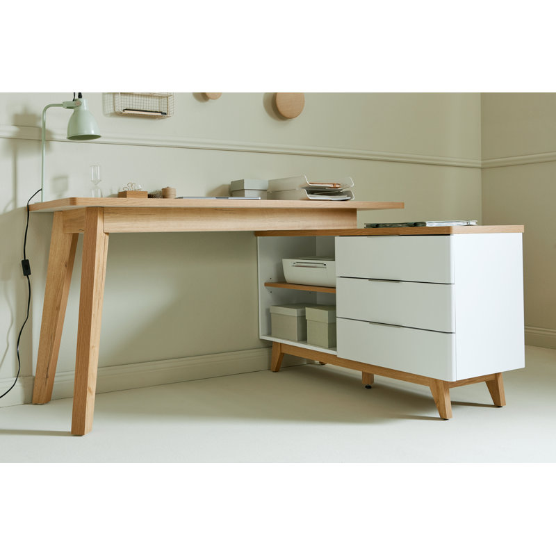 Arriaga L-Shaped Computer Desk, White/Oak
