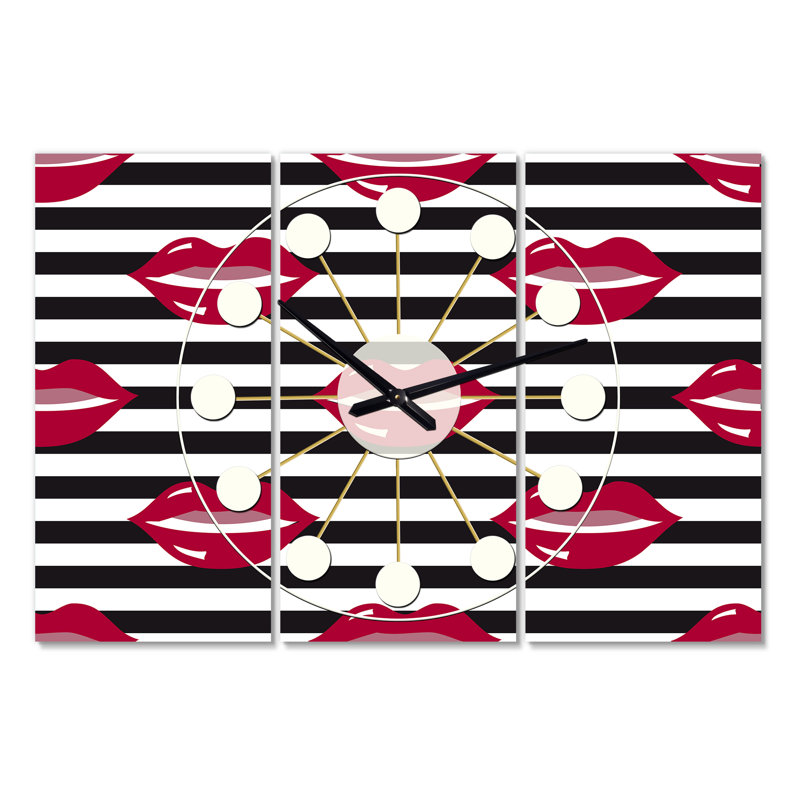 Horloge murale surdimensionnée à la mode lèvres rouge Mid-Century