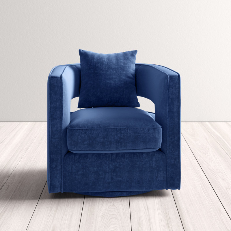 Velvet Swivel Barrel Chair, Navy