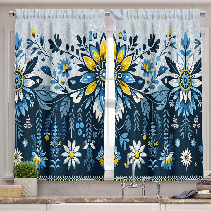 Floral Tailored Kitchen Curtain, 55" W x 30" L