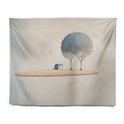 Majestic Watercolour Tree With Little Countryhouse Polyester Tapestry
