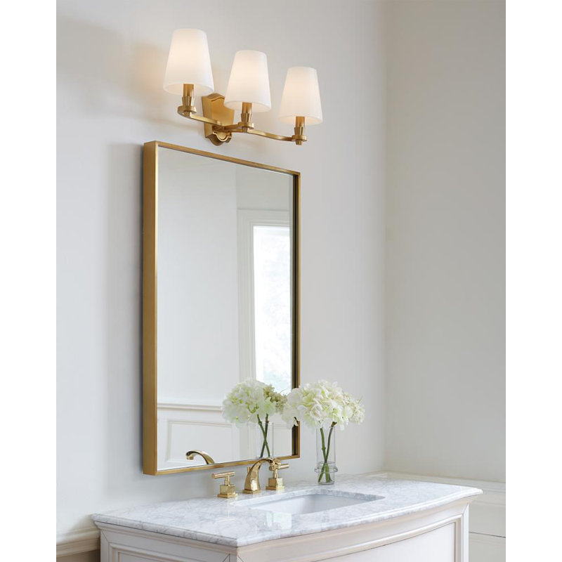 3 Light Alabaster Dimmable Vanity Light, Burnished Brass