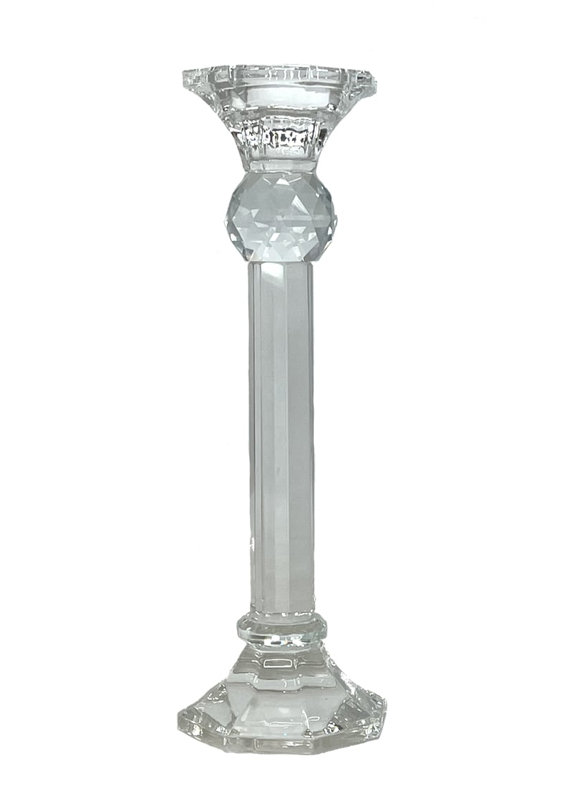 Glass Candlestick, 9.5" H x 2" W x 6" D