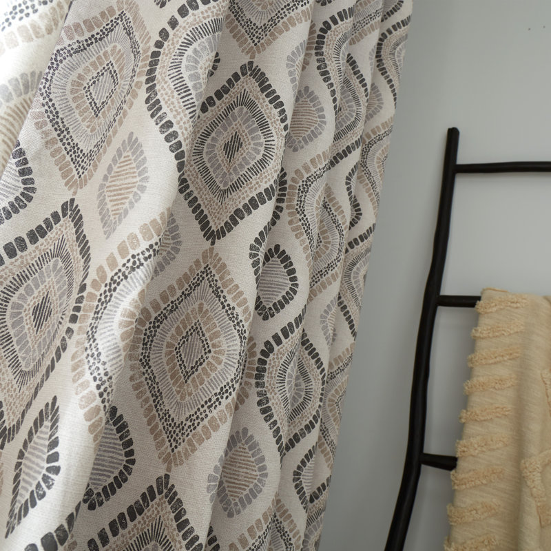 Ziri Geo Lined Eyelet Curtains, Grey/Beige, 168 W x 229 D cm