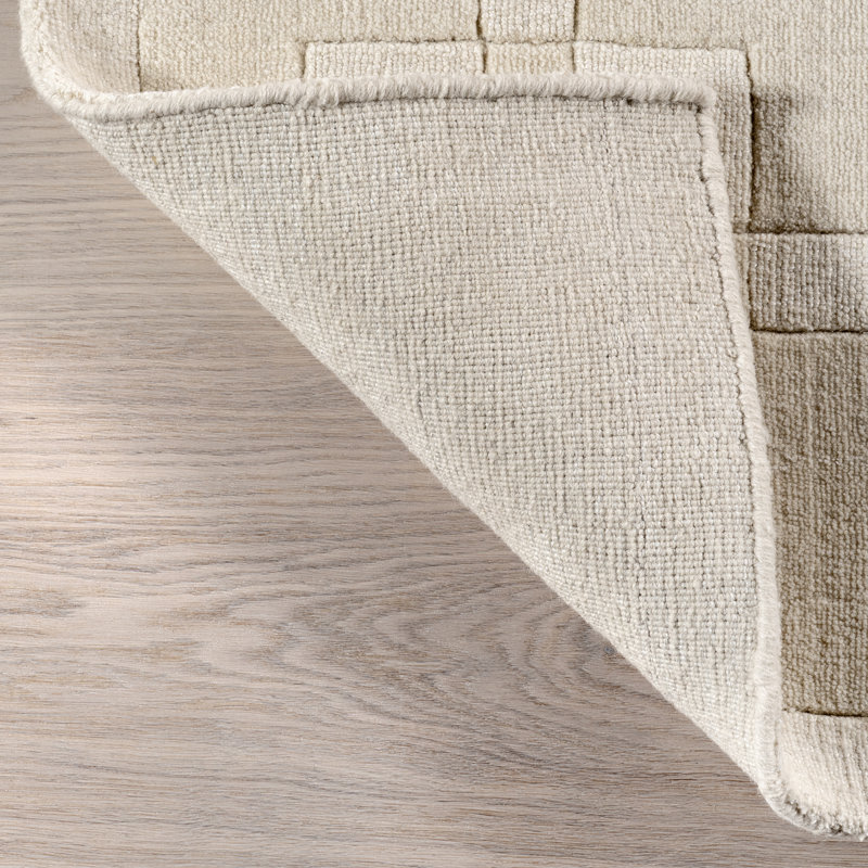 Ivory Rectangular Handmade Wool Area Rug