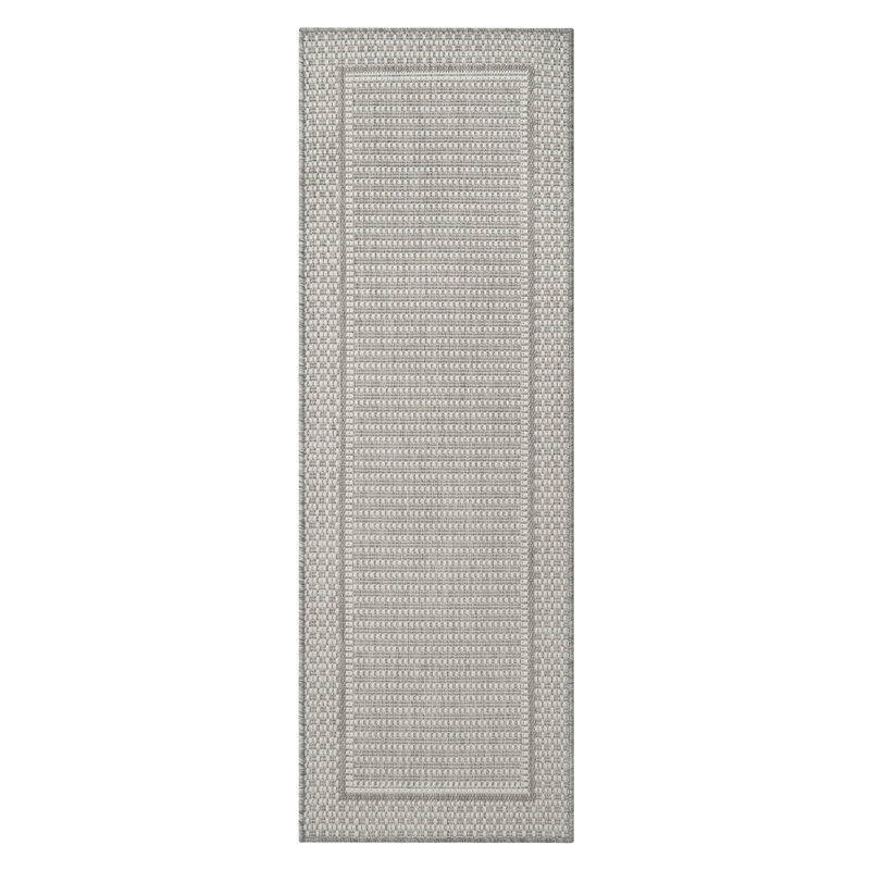 Geometric Gray/White Indoor/Outdoor Area Rug, Runner 2' x 6'