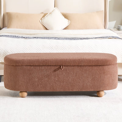 Banc ottoman de rangement ovale de 51,2 pouces avec pieds en bois