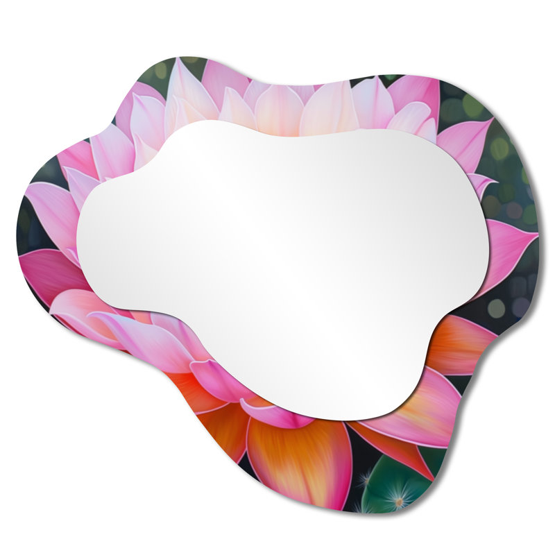 Miroir d'appoint en forme de nuage rose Boho - fleur de cactus, impression métallique, 25 po x 28 po