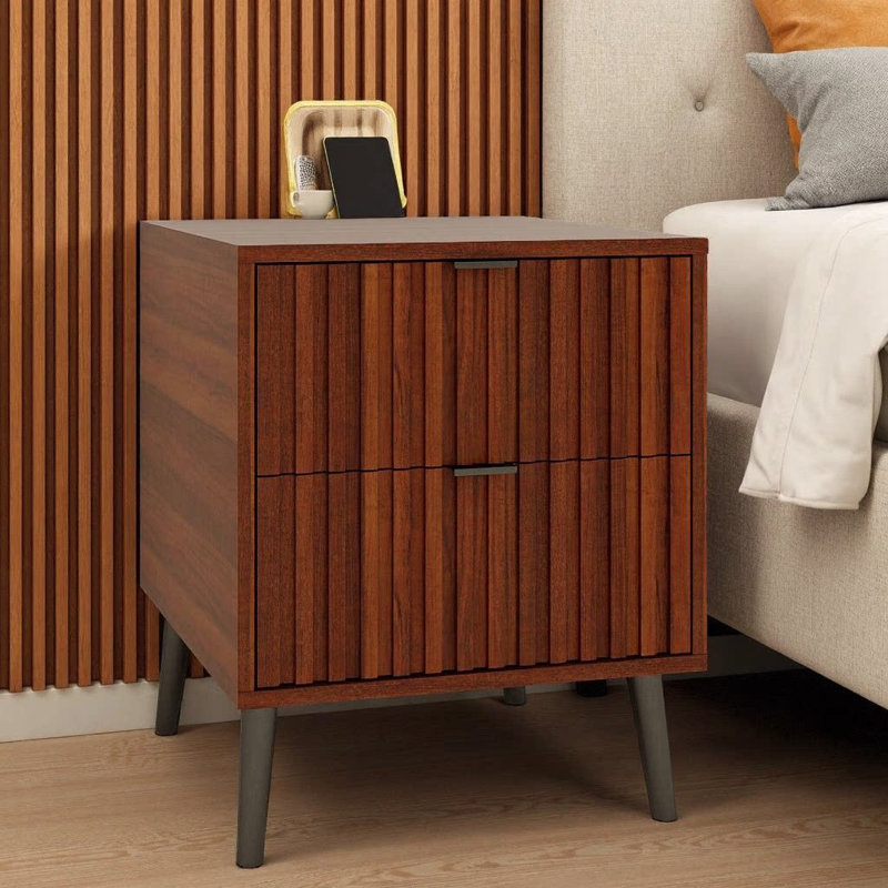 Wooden Nightstand With 2 Drawers