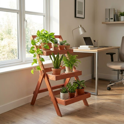 3 Tier Wooden Foldable Indoor Plant Stand Display Shelf