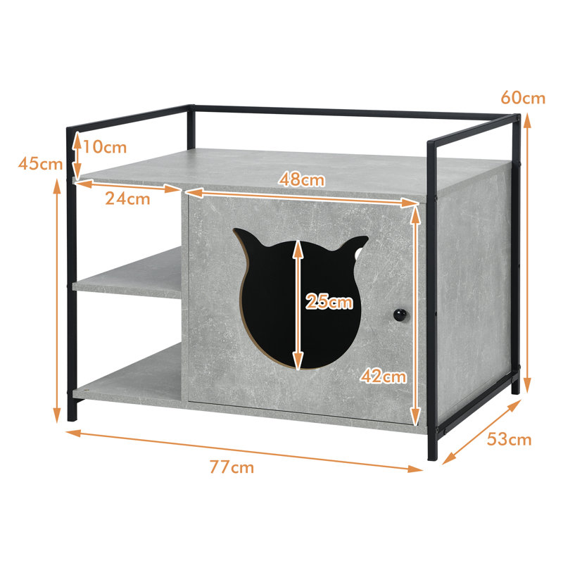 Cushing Wood Enclosed Litter Box Enclosure, Grey