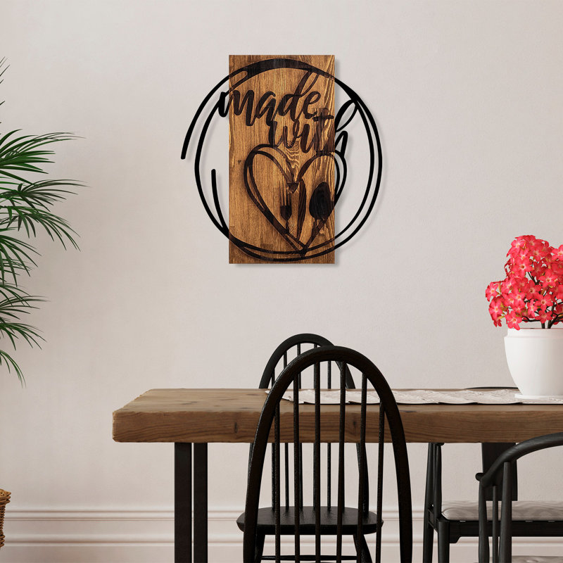 Decorative Wooden Wall Accessory, Walnut & Black, 21.7 x 22.4 inches | 100% Solid Wood (Thickness: 1.2 inches) & Durable Metal (Thickness: 0.06 inches) | Perfect for Home Decor, Unique Texture & Color Variations