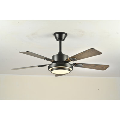 Ventilateur de plafond 42 po à 5 pales en contreplaqué avec lumière DEL 3000-6500K à intensité variable, ventilateur de plafond silencieux à 6 vitesses, ventilateur de plafond réversible, pour salon de patio, chambre à coucher, bureau, intérieur (noir mat)