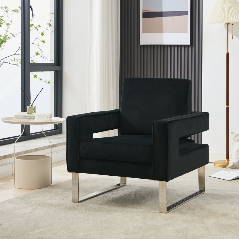 Morden Velvet Accent Chair, Black Velvet, 2