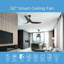 Ventilateur de plafond intelligent toutes saisons de 52 po avec éclairage à DEL - ventilateur intérieur / extérieur moderne avec télécommande, 6 vitesses, pales réversibles, fonctionne avec Alexa et Google-1999313550