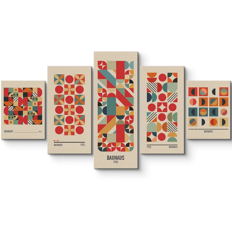 «Red 1923 Bauhaus Polygon Abstract Geometric Decor Modern Extra Large Canvas, 5 pièces, impression murale