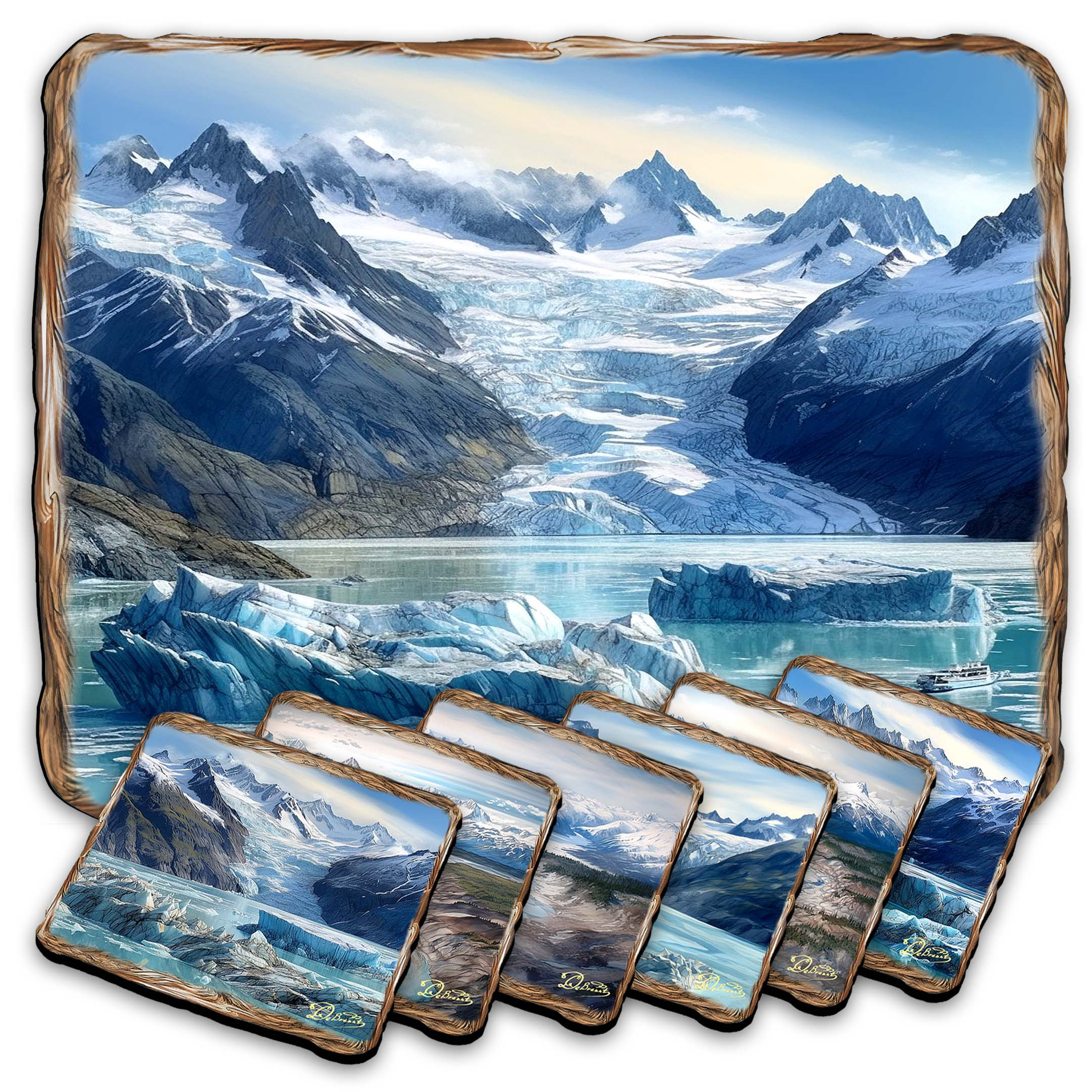 Loon Peak® Glacier's Majesty Wooden Cork Placemat and Coasters Gift Set