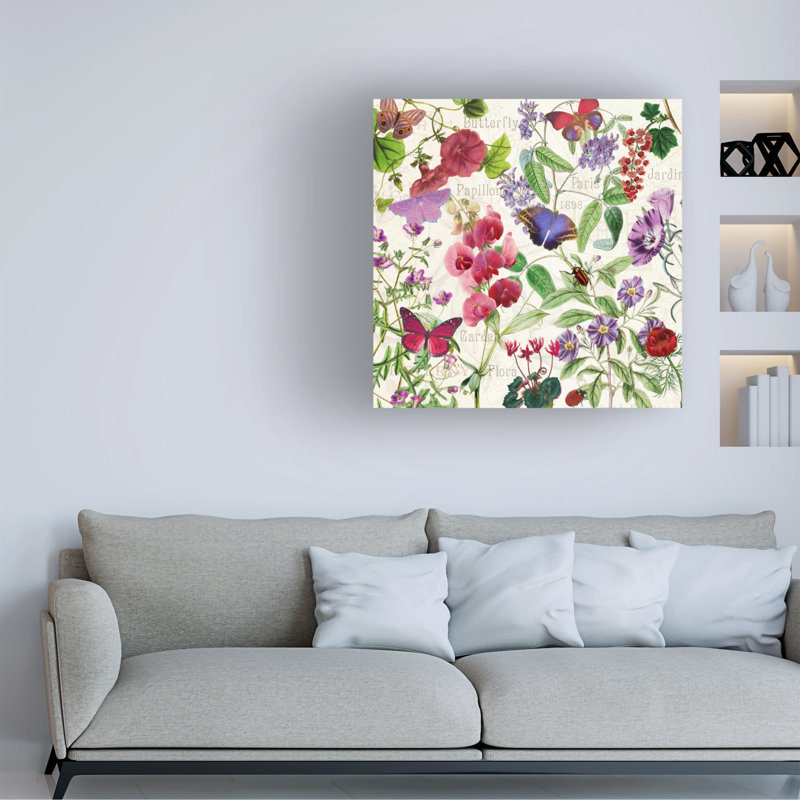 «Red Violet Florals» par Cora Niele, impression sur toile tendue, H 14 po x l 14 po x P 2 po