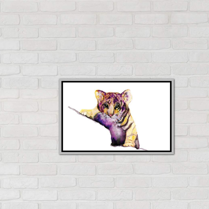 Art little tiger, H 40 po x l 60 po x P 1,5 po, Toile avec cadre argenté