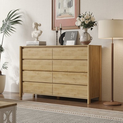 Hingham 55.1" W 8 Drawer Dresser, Wood Chest Of Drawers For Bedroom, Living Room，Beige