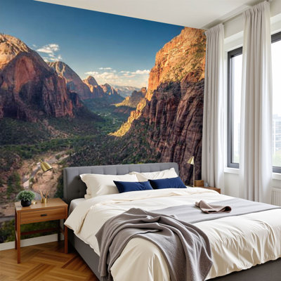 Murale auto-adhésive moderne pour la chambre à coucher Pion and Stick l 96 po x H 69 po Sunset Zion National Park Utah