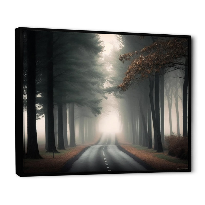 «Misty Road Through the Forest I», reproduction sur toile, H 12 po x l 20 po x P 1 po, Cadre flottant noir