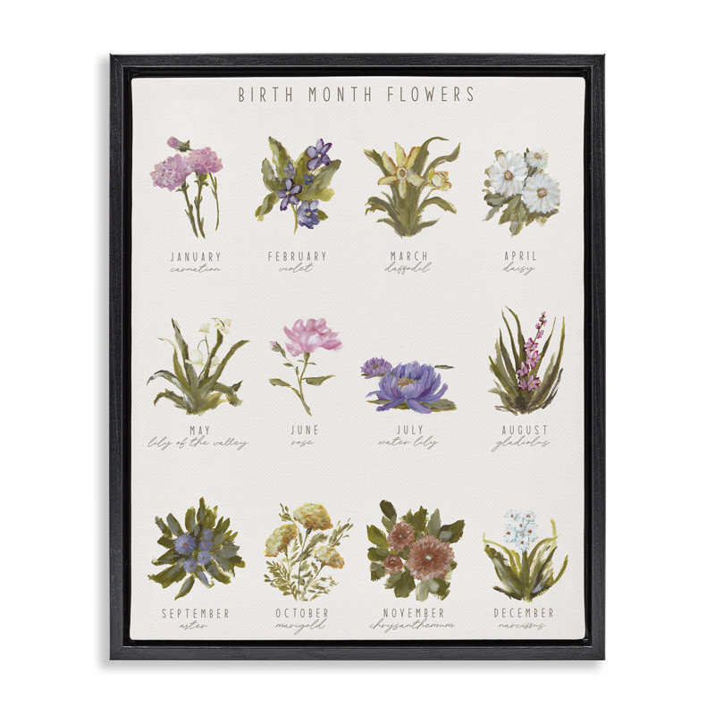 Reproduction d'art graphique sur toile flottante, mois de naissance, conception par Amanda Hilburn, H 31 po x l 25 po