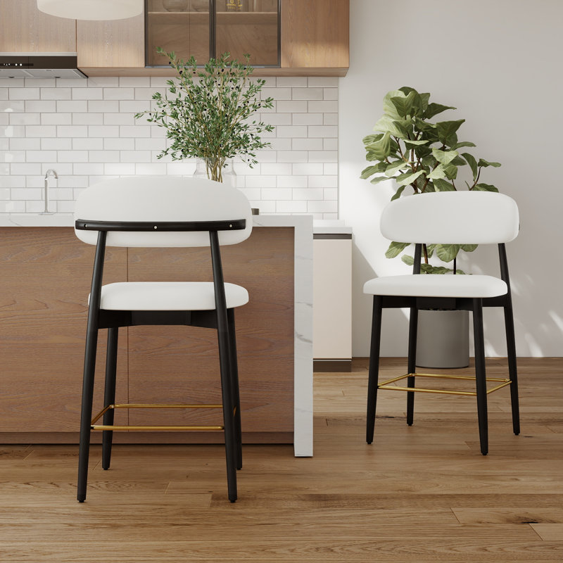 Tabourets de bar en similicuir, structure en bois d'hévéa, lot de 2, Black