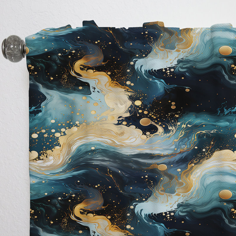 Rideau obscurcissant or et bleu sarcelle Marble Galactic - 1 panneau, L 52 po x L 63 po