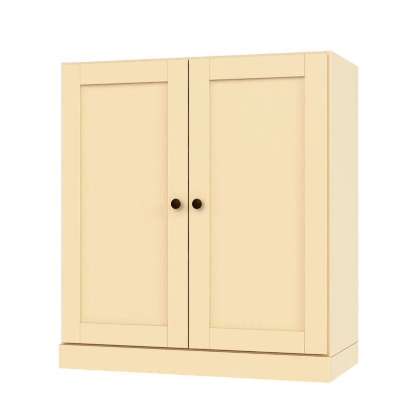 Bibliothèque 100% bois massif à 3 tablettes avec portes, bibliothèque avec tablettes réglables, l 35,75 po x H 32 po, Jaune