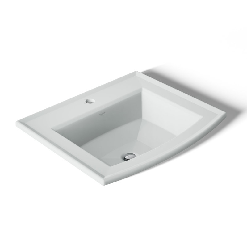 Archer Vitreous China Rectangular Drop-In Bathroom Sink with Overflow, Ice Gray, Single Hole 