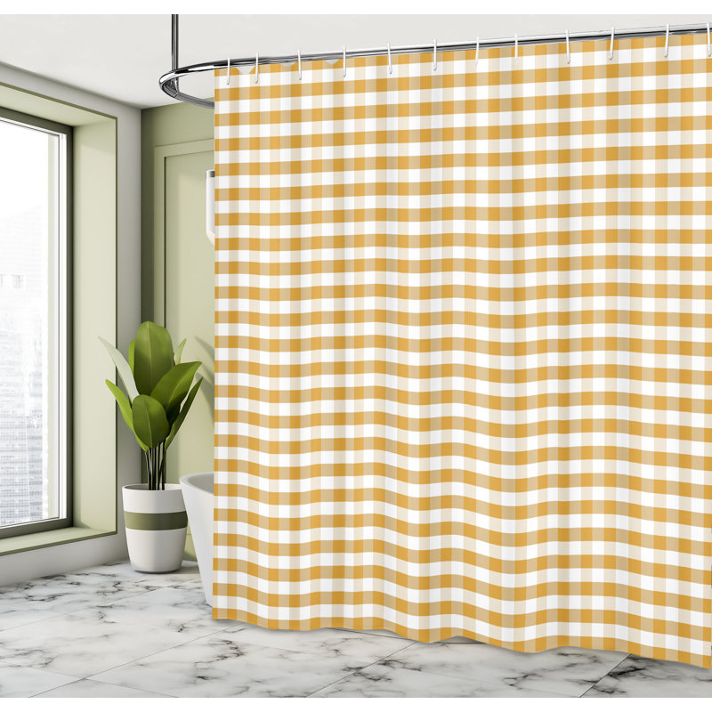 Ensemble de rideau de douche + crochets, H 84 po x l 69 po, Orange, blanc