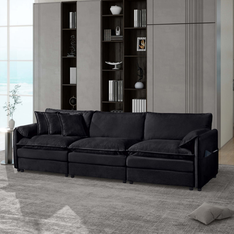 Oversized Deep Seat Sectional Sofa, 3, 33.46" H x 109.45" W x 33.86" D, Black
