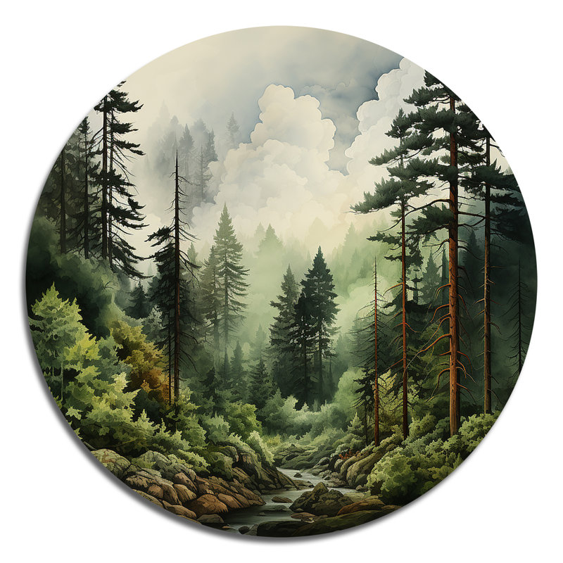Forêt de pins - Art floral rond en métal, H 16 po x l 16 po