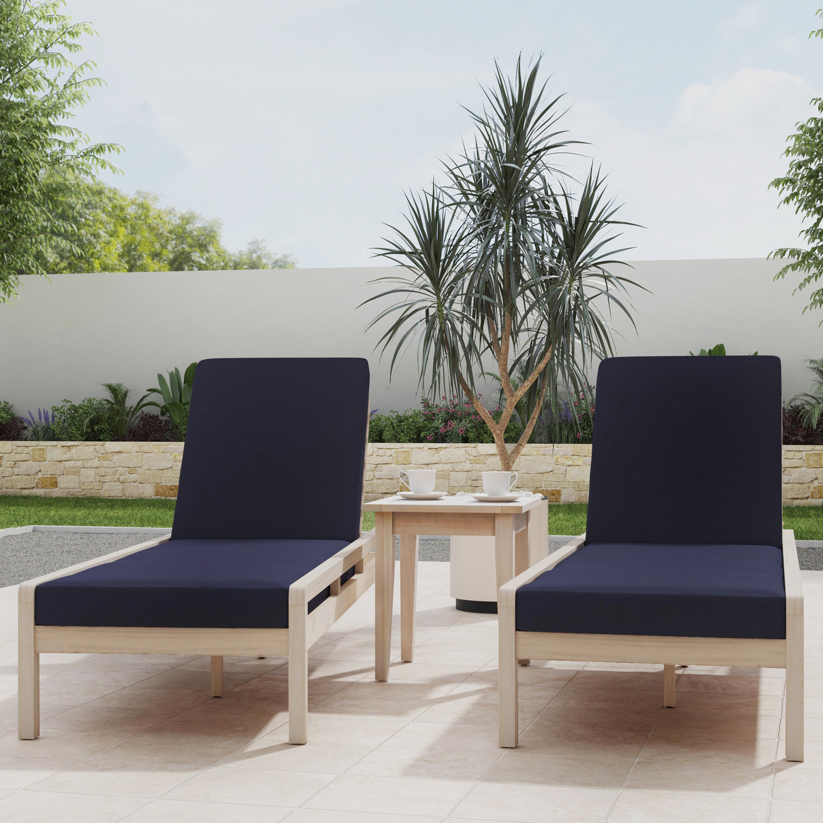Amina 27" Acacia Patio Chaise Lounge Set