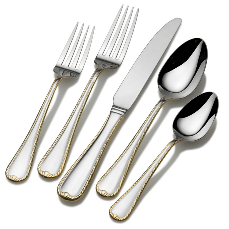 Gold Accent Cameo 65-Piece Stainless-Steel Flatware Set, Service for 12