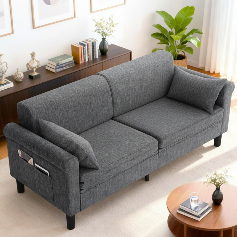 Canapé-lit convertible W-6-en-1 Zhania, H 31,29 po x l 75,39 po x P 32,88 po - bras rond, Gris foncé