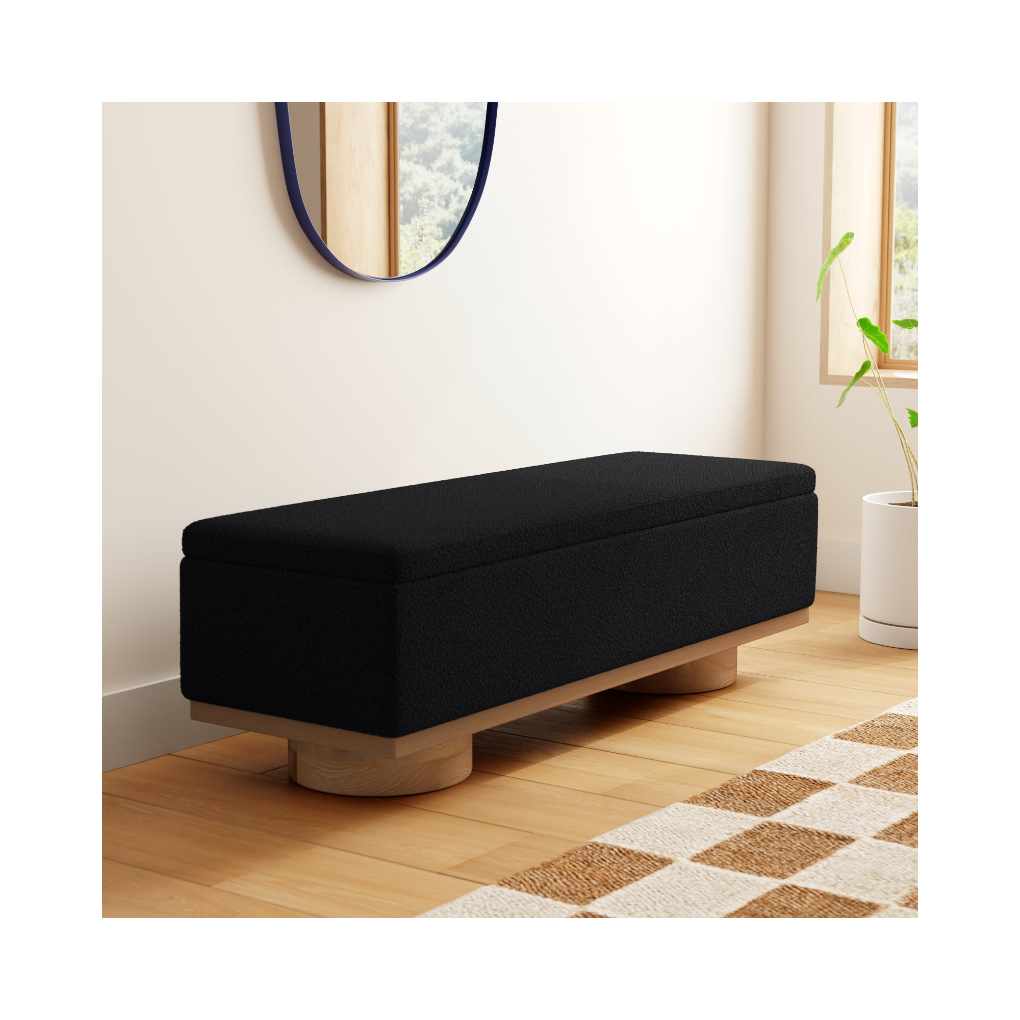 Morje Storage Bench, Black Boucle, Natural