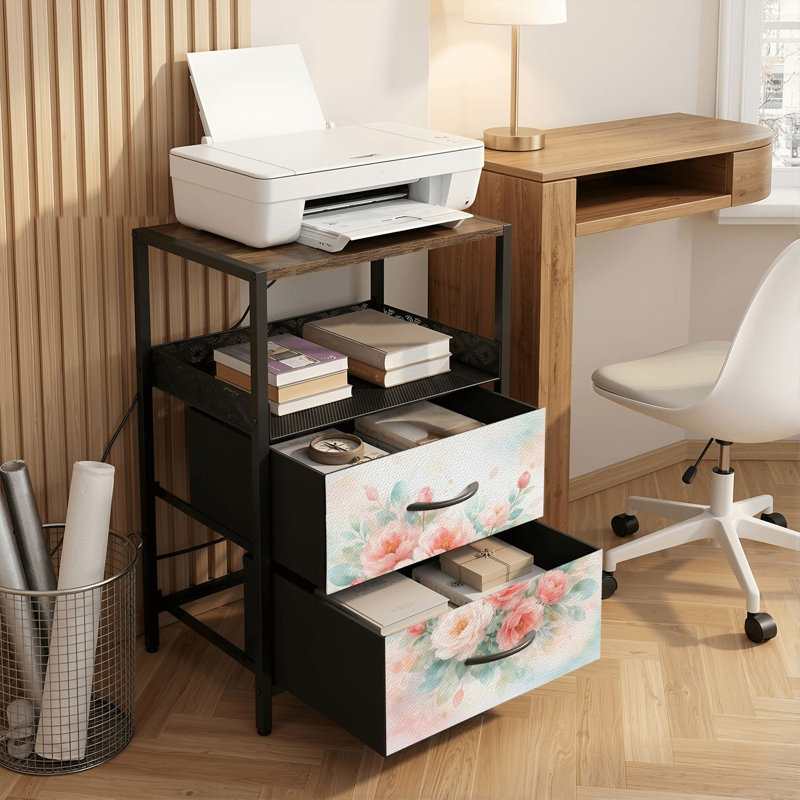 Table de chevet 2 tiroirs avec station de charge, table de chevet de chambre à coucher avec ports USB et prises ouvertes - tablette noire