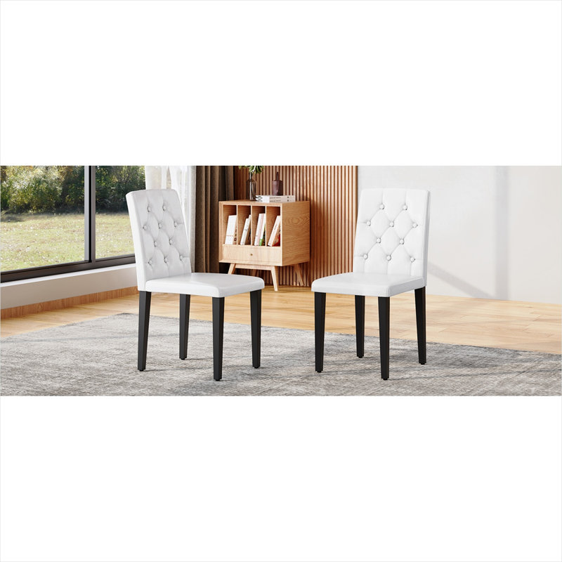 Chaises d'appoint blanches en cuir de polyuréthane blanc avec pieds en métal de couleur noire - dossier à boucle ergonomique, ensemble de 2, pour salle à manger et salle de réception, contemporain