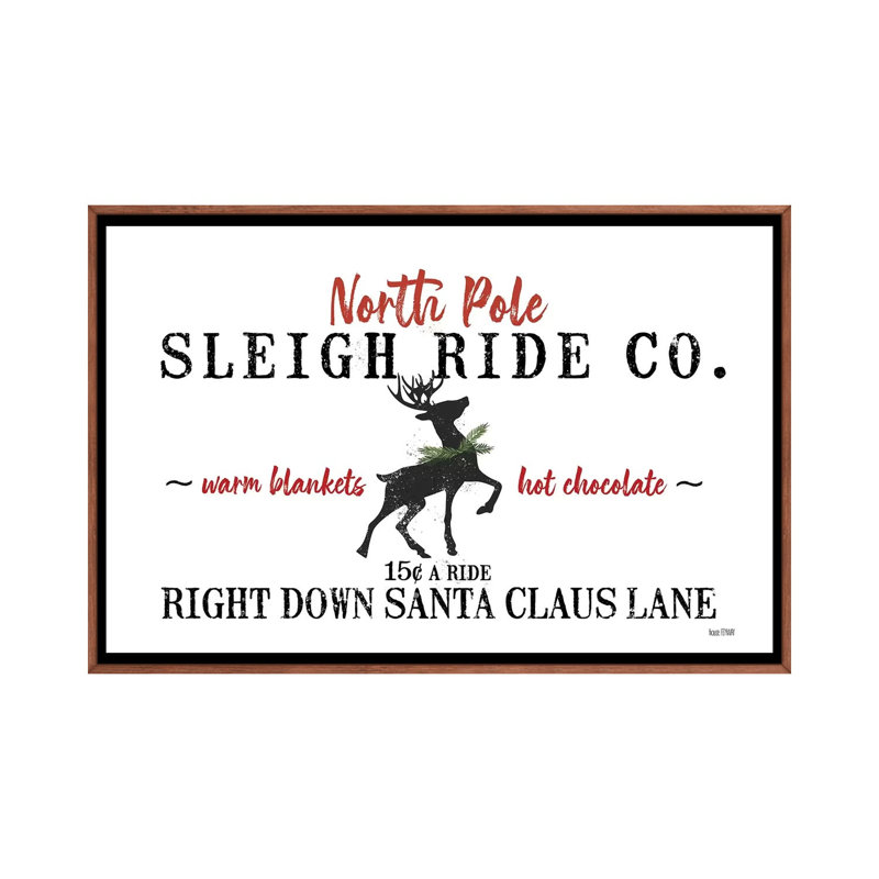 «Sleigh Rides» par House Fenway - Art textuel, H 26 po x l 40 po x 1,5 po, Toile avec cadre en bois brun classique