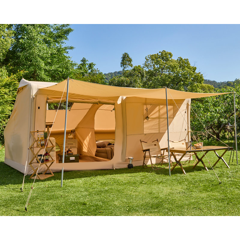 Inflatable Tent for 8-10 Person, Fast Setup with Pump, Flame-Retardant Stove Jack, 210D Oxford Fabric, Vents