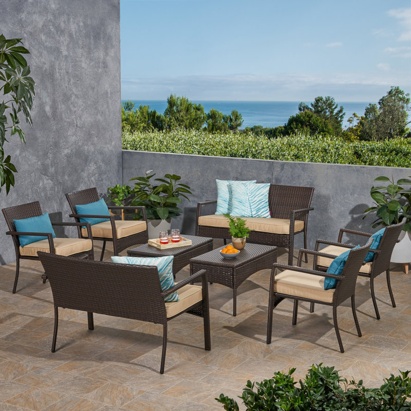 Multibrown and Dark Cream 8-Seater Faux Rattan Outdoor Chat Set